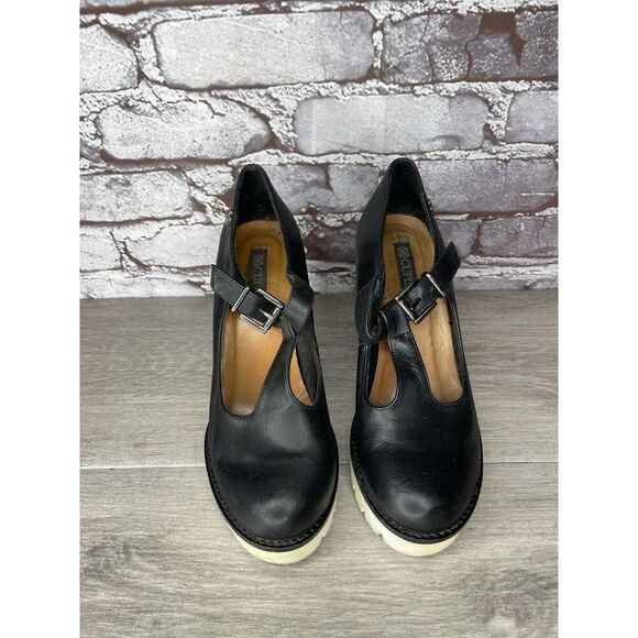 CUPLE Black Leather Platform Mary Jane Strap White Heels Women Sz 36EU/6M US - Picture 5 of 16